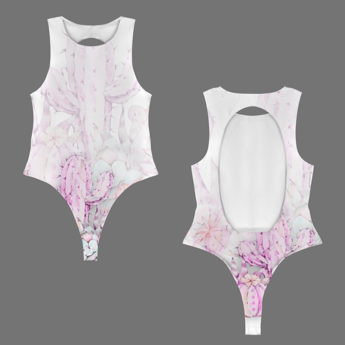 Pink Cactus One Piece Thong Bodysuit