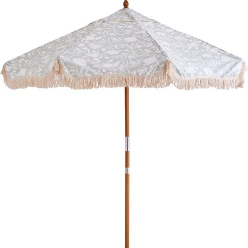 One Kings Lane Sage Green/White Flora Lounge Sling Beach Chair - Lightweight Outdoor Folding Chair with Fringe for Camping, Lake, Patio, Sports