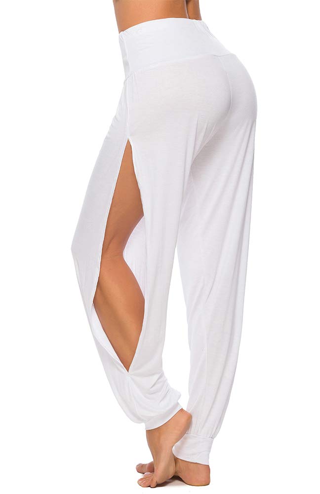 AvaCostume Womens Harem Yoga Pants Side Slit Sport Workout Sweatpants