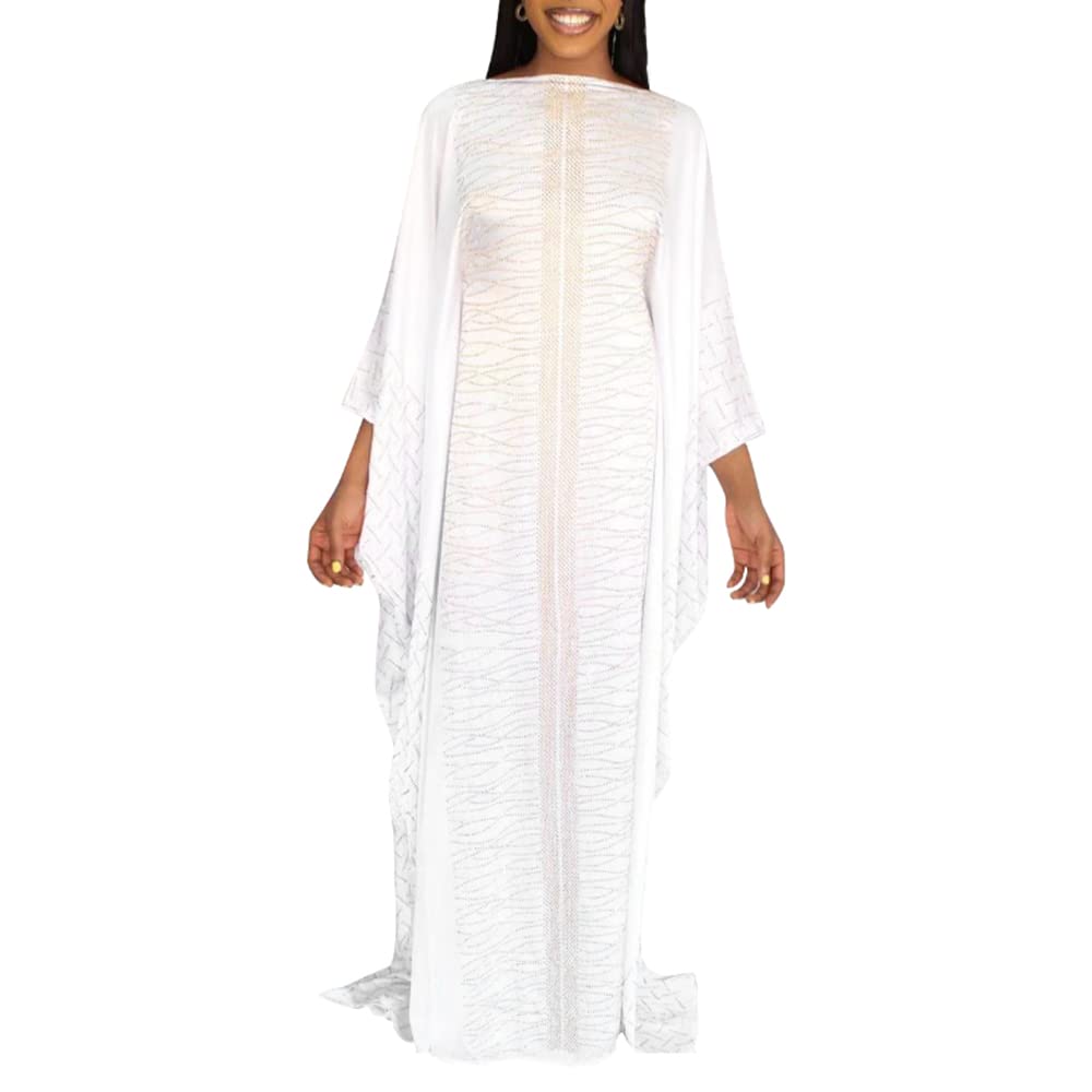 HD African Dresses for Women Fashion Beading Rhinestone Kaftan Maxi Dress
