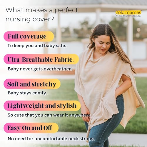 Breathable Nursing Cover Up for Breastfeeding - Privacy Nursing Covers - Newborn Essentials Must Haves - Improved Ponchy by Gold Mamas - Sand