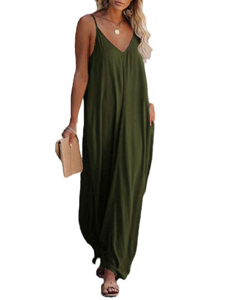 Poetsky Womens Casual Strappy V Neck Sleeveless Flowy Pockets Loose Long Maxi Beach Dress Sundress
