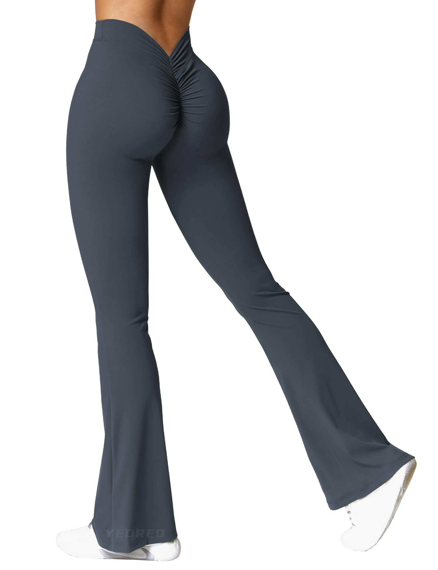 YEOREO Scrunch Flare Leggings Daze V Back Butt Lifting Wide Leg High Waist 31.5" Gym Workout Yoga Pants