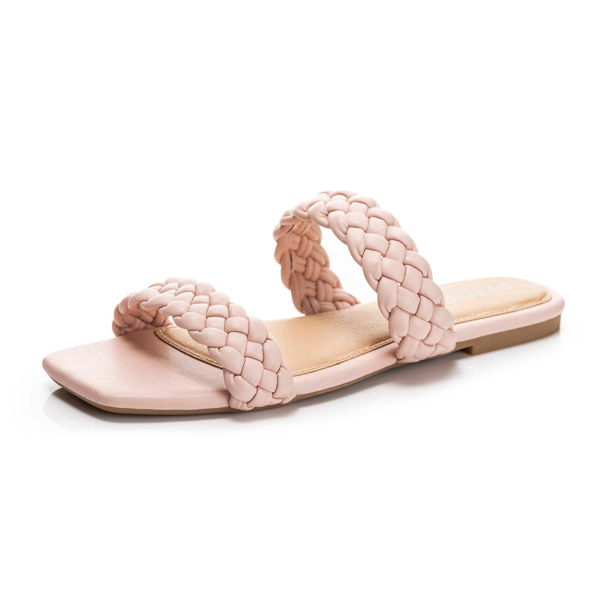 FITORY Womens Flat Sandals Fashion Round Open Toe Slip On Slides with Braided Strap Slippers for Summer Size 6-11