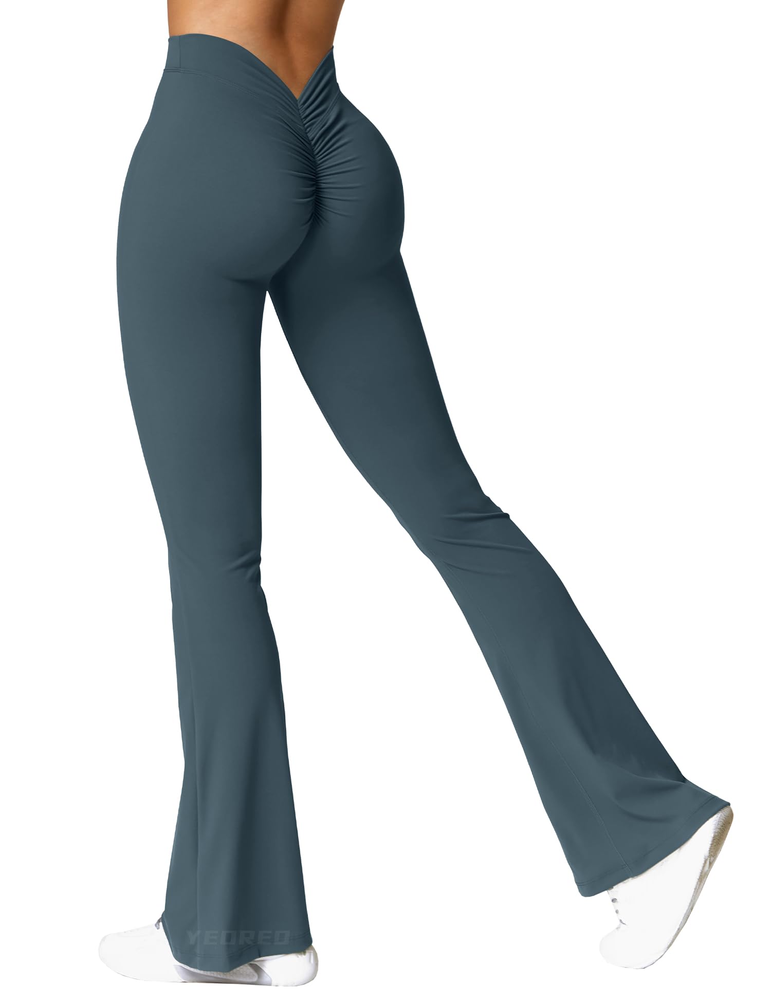 YEOREO Scrunch Flare Leggings Daze V Back Butt Lifting Wide Leg High Waist 31.5" Gym Workout Yoga Pants