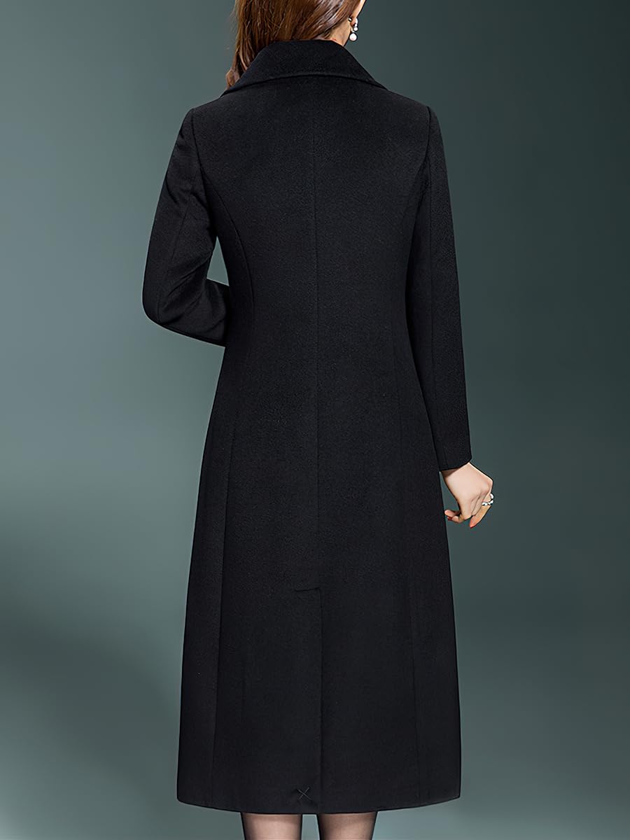 ebossy Women's Elegant Business Wool Coat Double Breasted Winter Long Coat