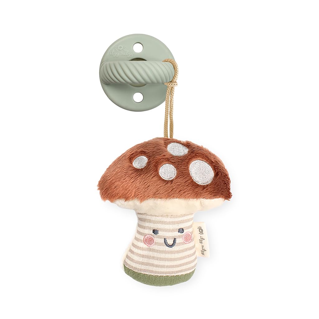 Itzy Ritzy Pacifier and Lovey Set; Detachable Plush Moon and Coordinating Toast Silicone Pacifier; Ideal for Ages 0 Months and Up, Moon