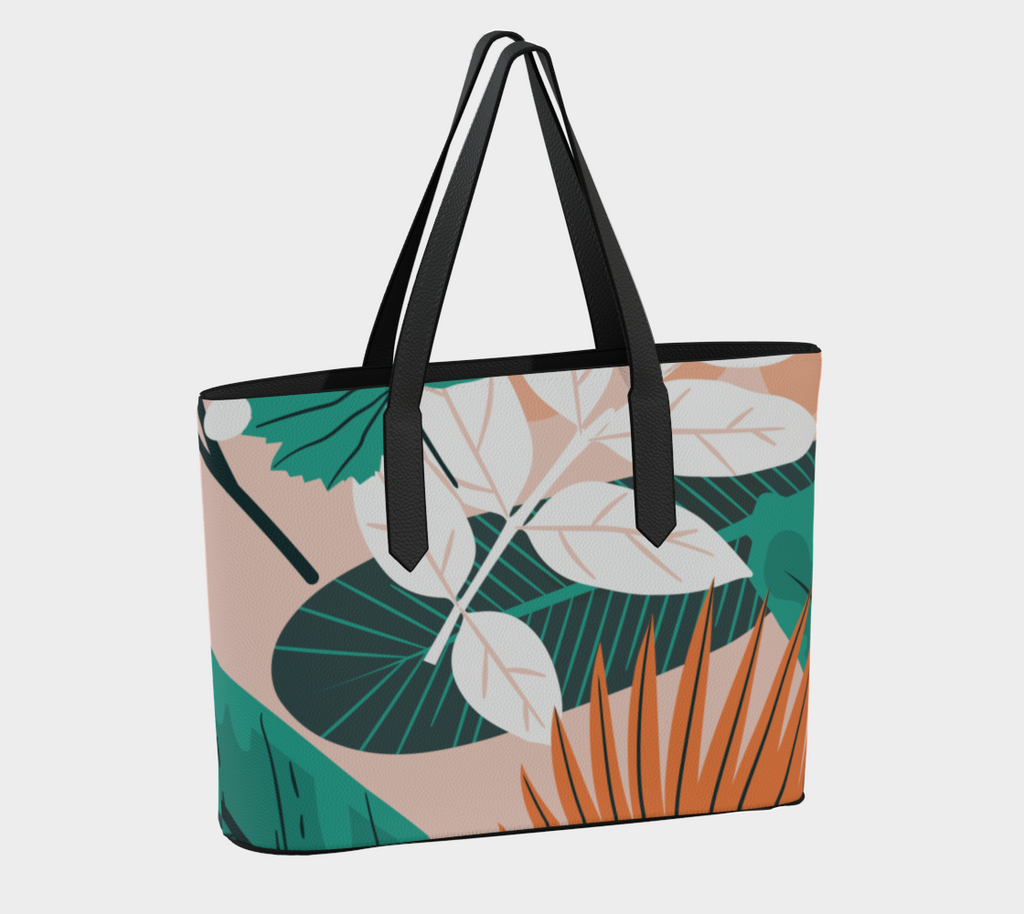 Reverse Tropic Wonders  Leather Tote Bag