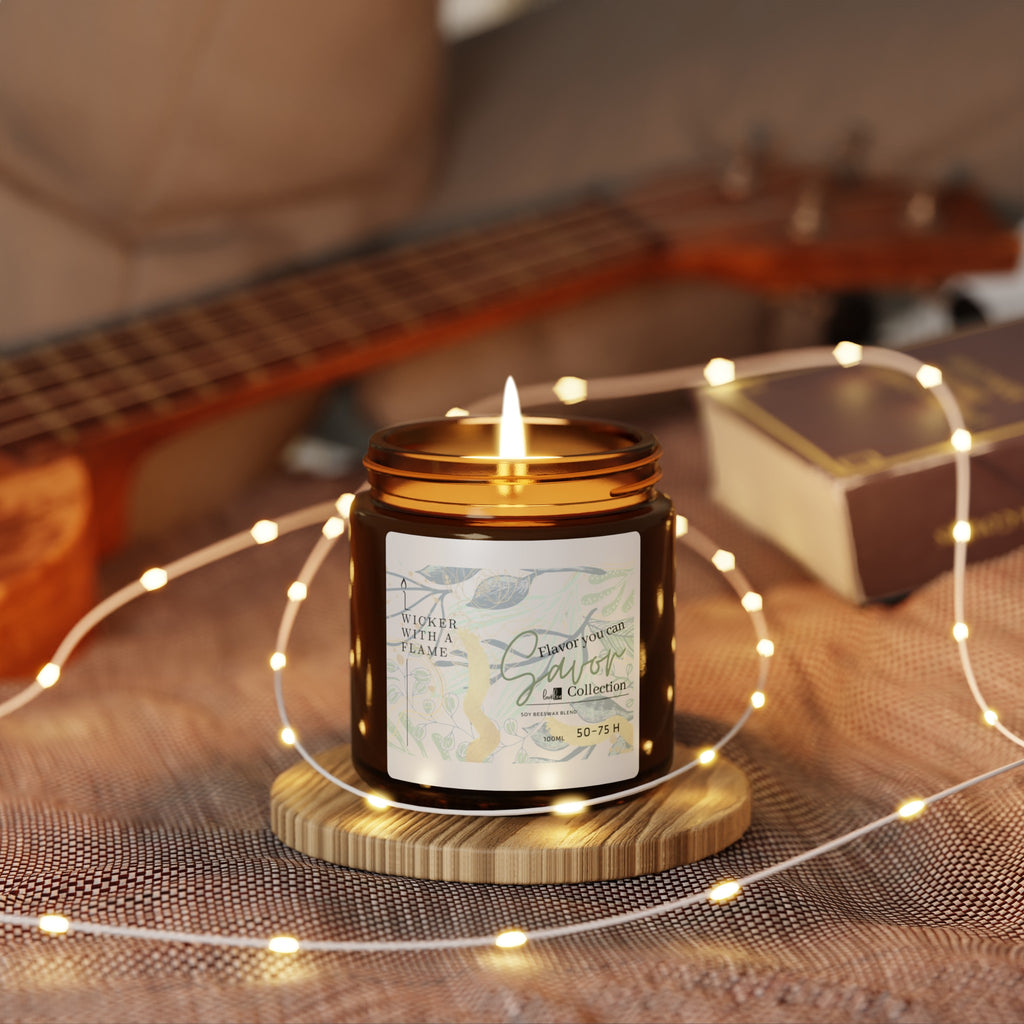 Wicker with a Flame- Designer Collection Scented Soy Candle (Multi-Size, Amber Jar)