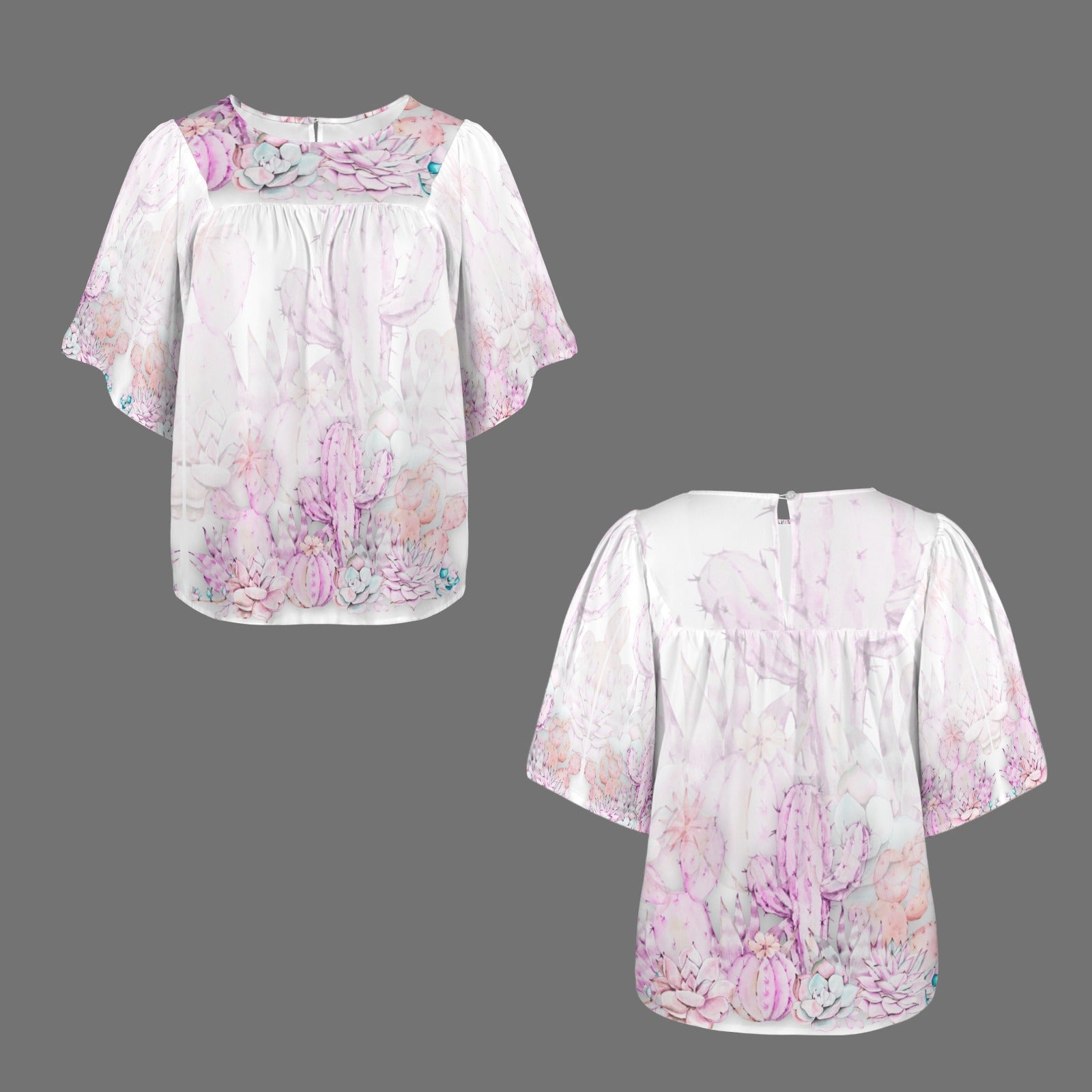 Pink Cactus Short Sleeve Baby Doll Top