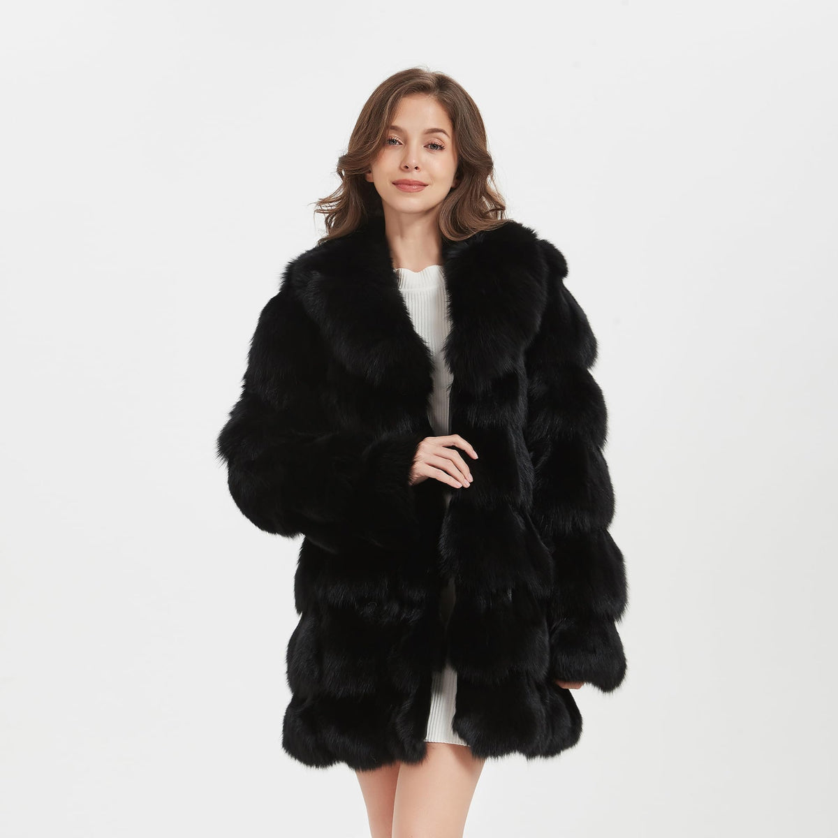 Fur Story Women's Genuine Fox Fur Coat Thick Warm Fur Jacket Winter coat