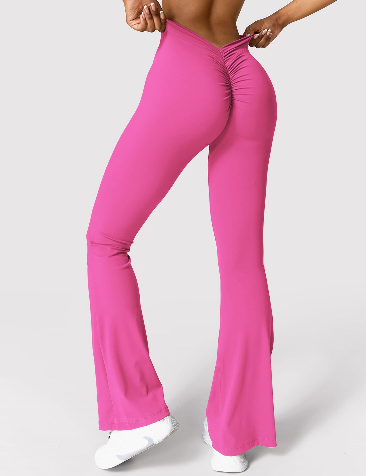 YEOREO Scrunch Flare Leggings Daze V Back Butt Lifting Wide Leg High Waist 31.5" Gym Workout Yoga Pants