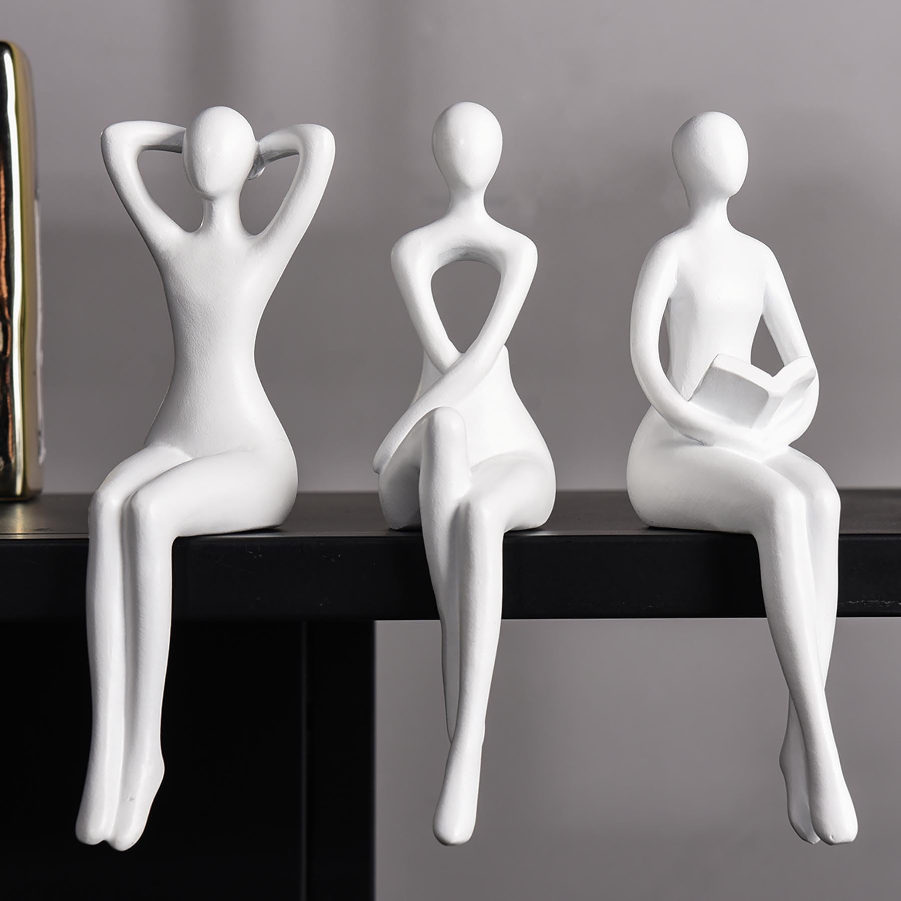 Quoowiit Gold Decor Thinker Statue Decor Book Shelf Decor, Abstract Statue Ornament Office Decor Modern Home Decor Decorations for Living Room Collectable Figurines Coffee Table Decor 3 Piece