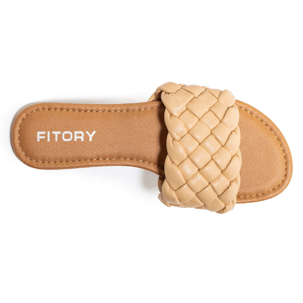 FITORY Womens Flat Sandals Fashion Round Open Toe Slip On Slides with Braided Strap Slippers for Summer Size 6-11