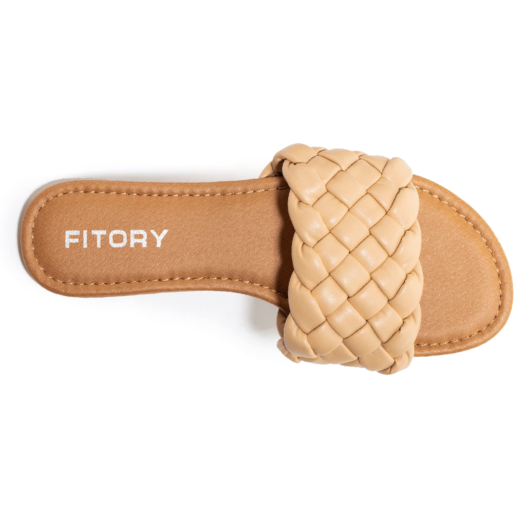 FITORY Womens Flat Sandals Fashion Round Open Toe Slip On Slides with Braided Strap Slippers for Summer Size 6-11