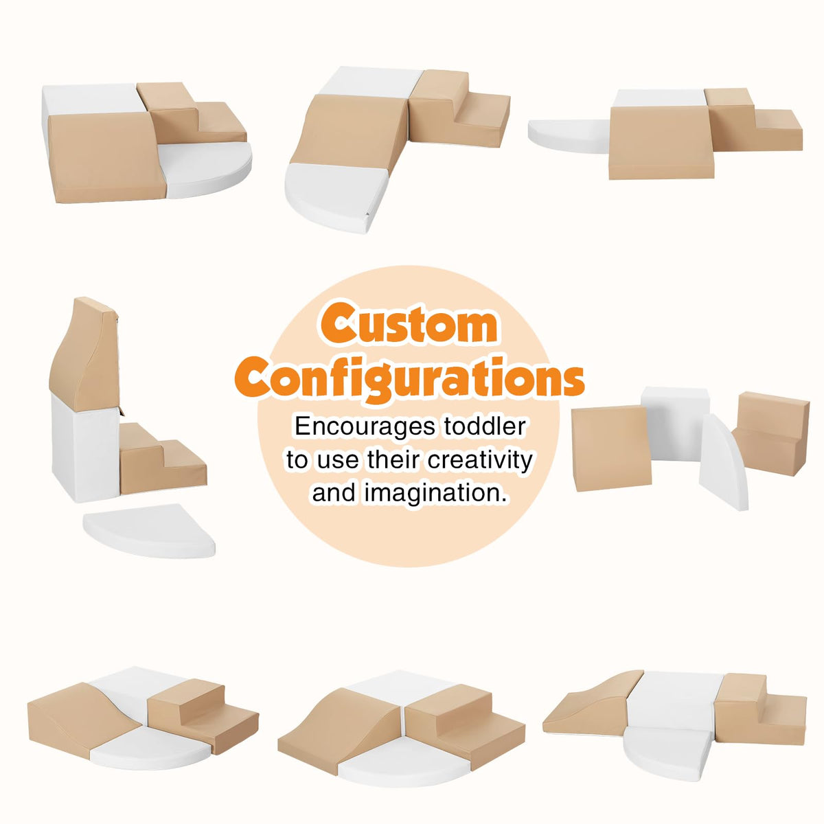 4-Piece Soft PU Leather Toddlers Climbing Toys, Baby Foam Climbing Blocks for Toddlers 3, Foam Play Gym Climbing Structures, Indoor Climb and Crawl Activity Play Set (White and Coffee)