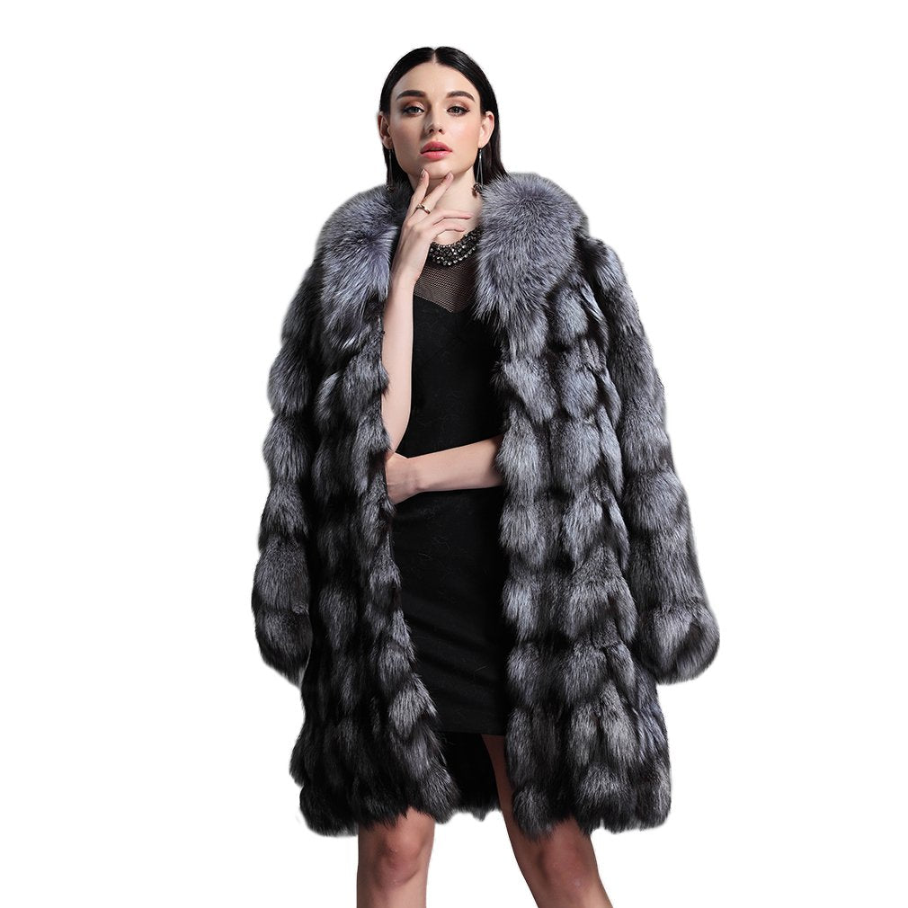 Fur Story Women's Genuine Fox Fur Coat Thick Warm Fur Jacket Winter coat