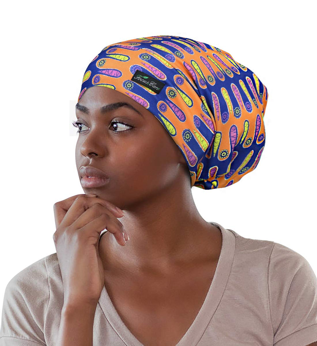 Adjustable Satin Lined Sleep Cap for Dreadlocks Curly Hair Large Head-Stay On Overnight