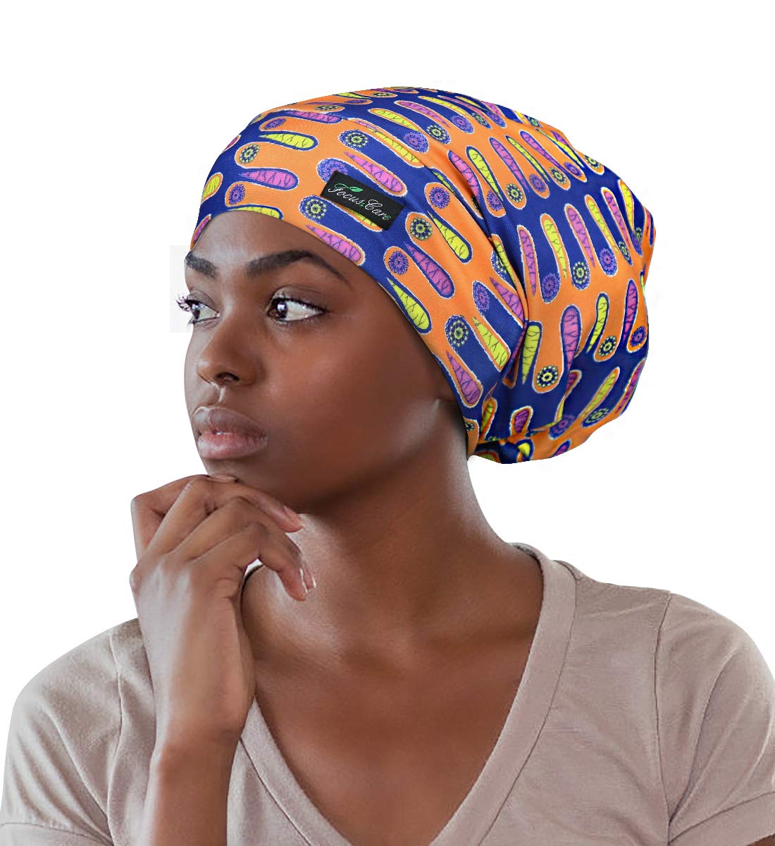 Adjustable Satin Lined Sleep Cap for Dreadlocks Curly Hair Large Head-Stay On Overnight
