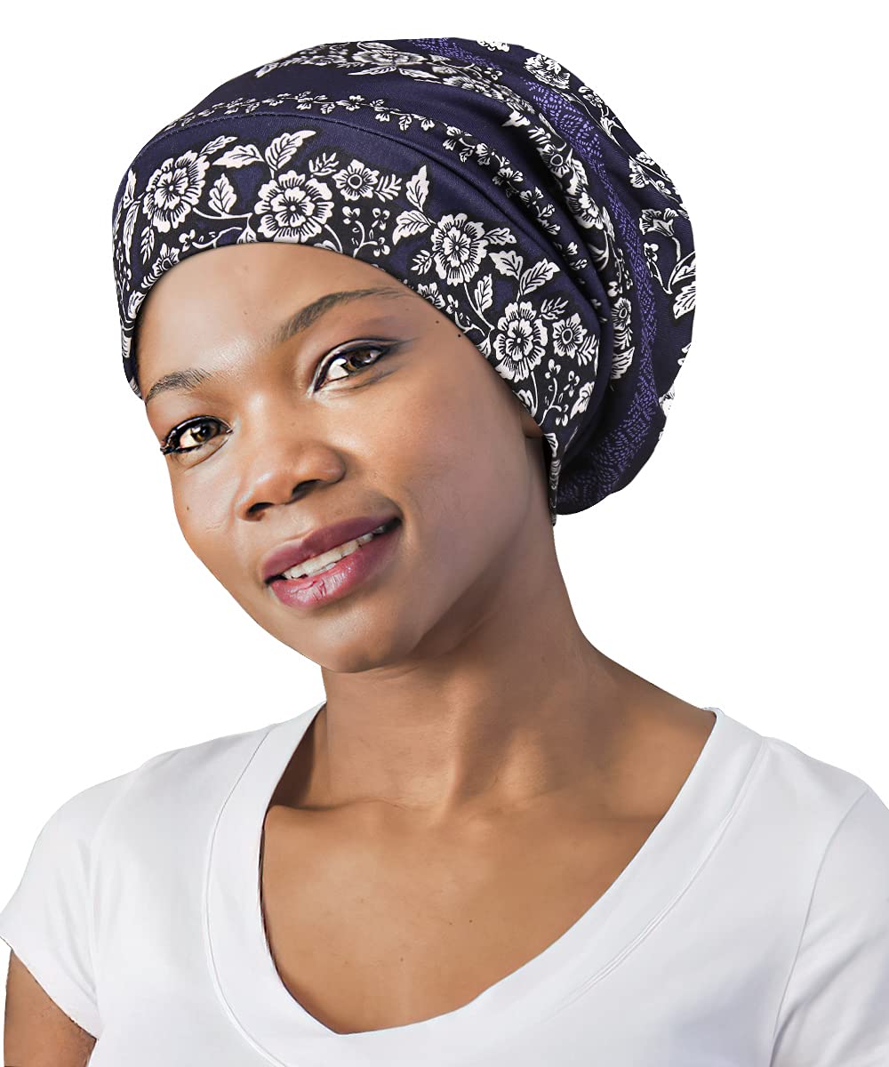 Adjustable Satin Lined Sleep Cap for Dreadlocks Curly Hair Large Head-Stay On Overnight