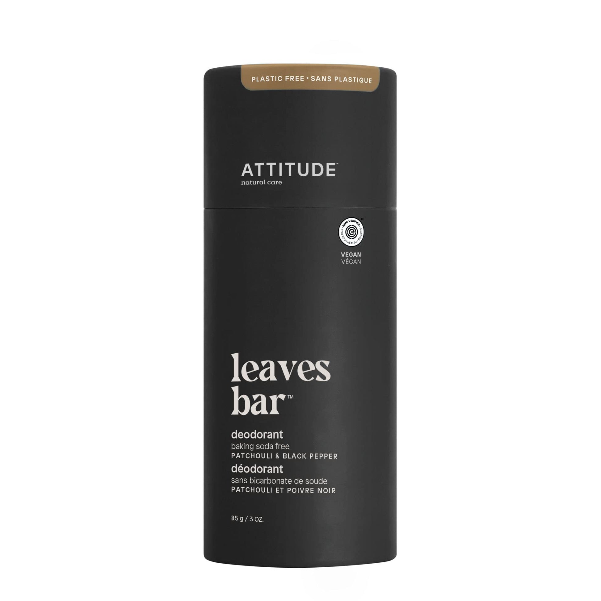 ATTITUDE Natural Deodorant, Aluminum-free, Odor Control & Long Lasting, Nourishing Ingredients, Castor, Jojoba Oils, Baking Soda-free, EWG Verified, For Men & Women, Patchouli & Black Pepper, 3 Oz