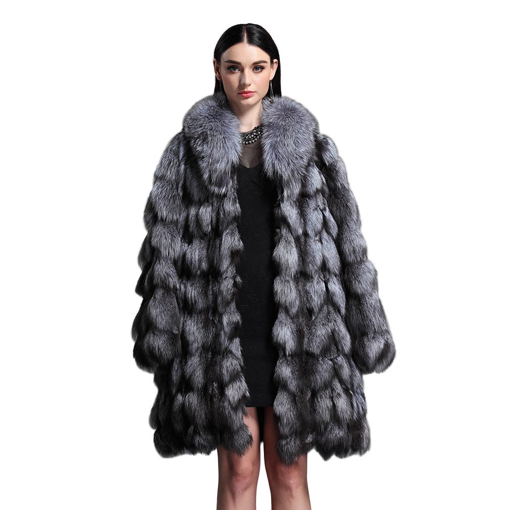 Fur Story Women's Genuine Fox Fur Coat Thick Warm Fur Jacket Winter coat