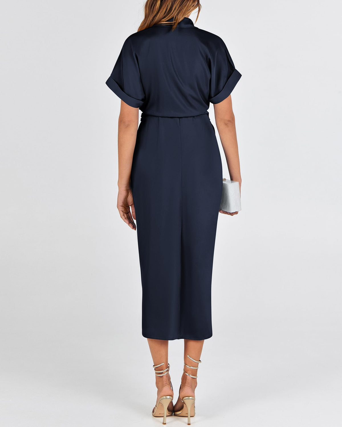 BTFBM Women Button Down Ruched Shirt Dresses Satin Short Sleeve Lapel V Neck Summer Maxi Dress 2025 Party Wedding Guest