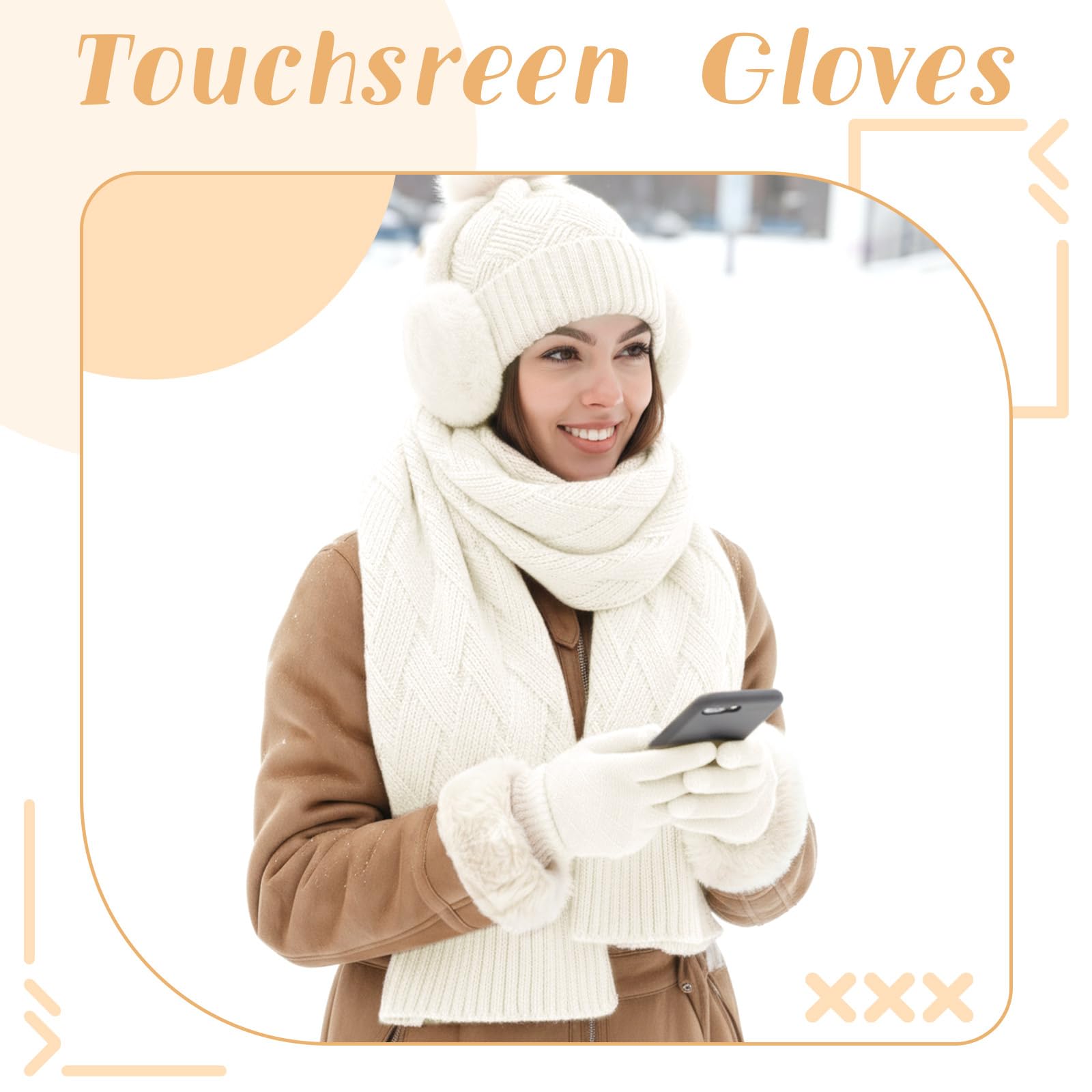 Geyoga 6 Pcs Winter Warm Set for Women Warm Beanies Hats Touchscreen Gloves Long Scarf Ear Muffs Socks Winter Gifts for Women