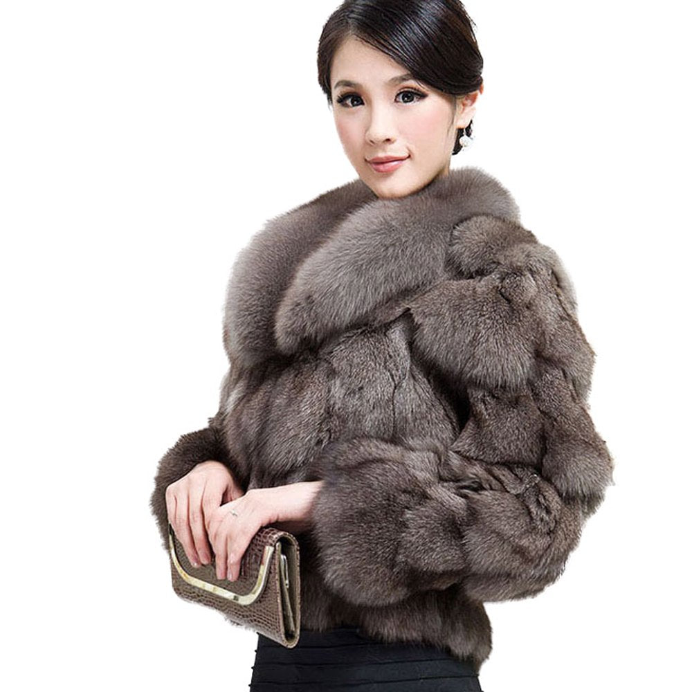 Fur Story Women's Genuine Fox Fur Coat Thick Warm Fur Jacket Winter coat