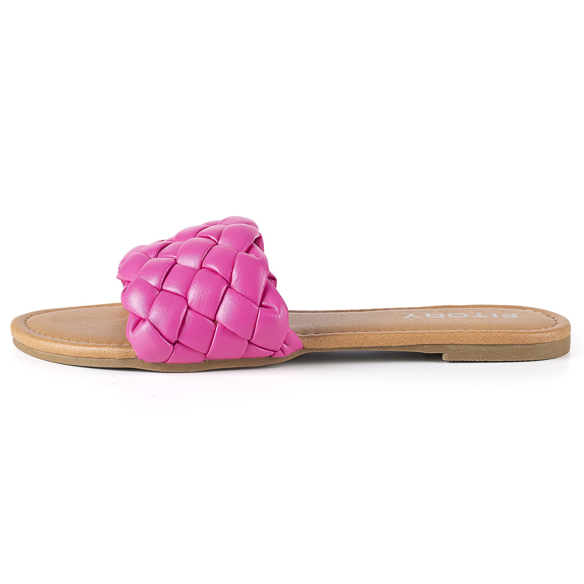 FITORY Womens Flat Sandals Fashion Round Open Toe Slip On Slides with Braided Strap Slippers for Summer Size 6-11