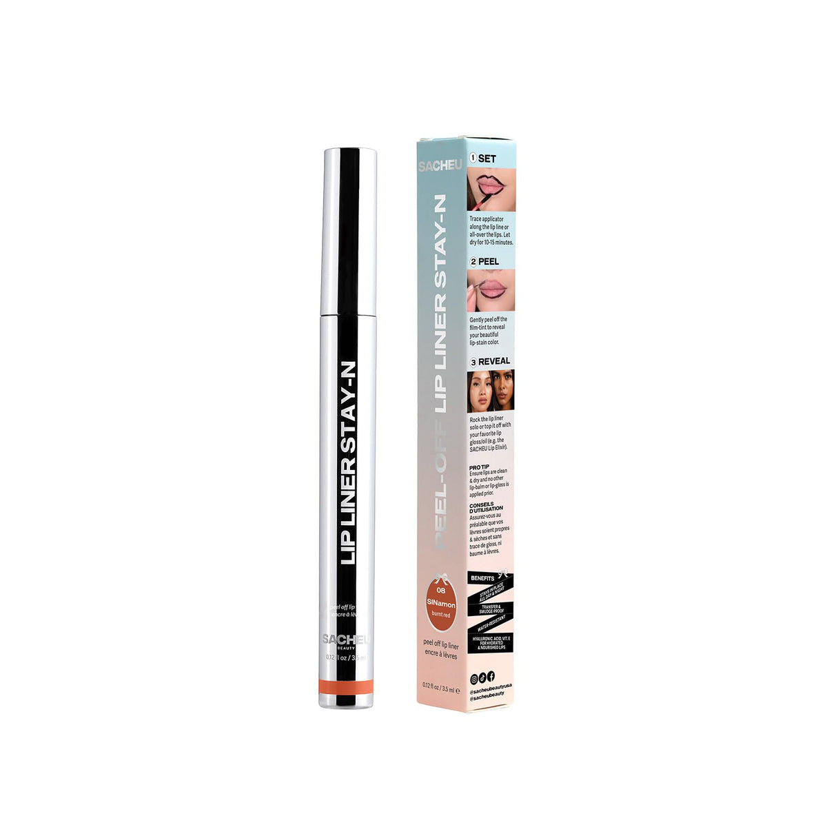 Sacheu Lip Liner STAY-N Peel Off Lip Stain — Long Lasting Matte Lip Tattoo Transfer Proof Lipstain Infused with Hyaluronic Acid & Vitamin E for All Skin Types — Vegan & Cruelty-Free, Deep Bundle