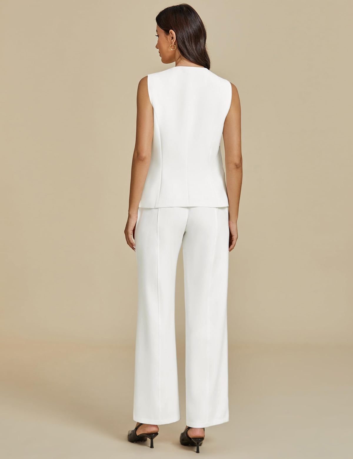 luvamia Vest Pants Suits for Women Dressy 2 Piece Business Casual Outfits Sleeveless Blazer Wide Leg Pants Pantsuit Sets