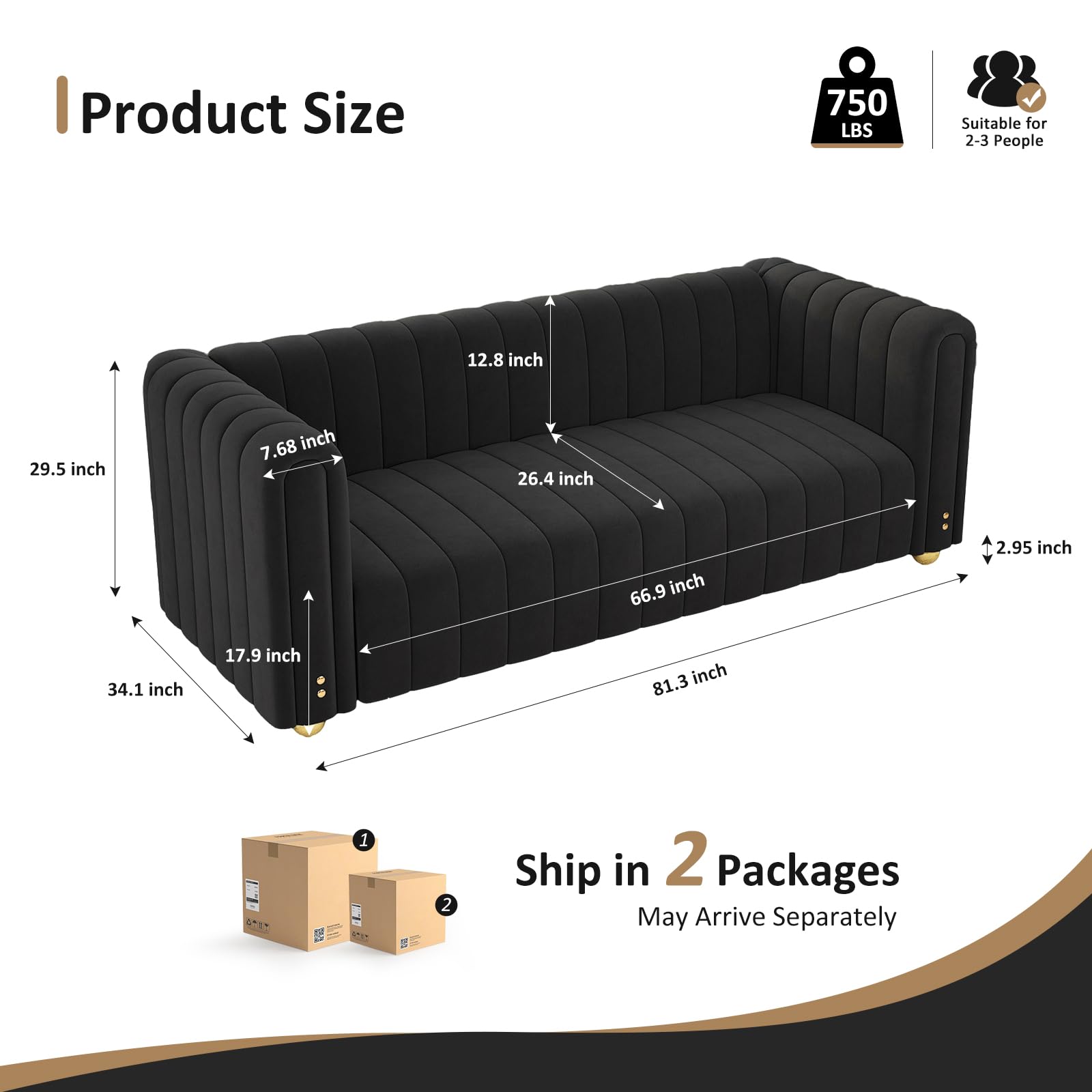 81" W Tufted Velvet Couch,Modern Velvet Sofa with Round Handrails and Metal Legs for Living Room,Office,Apartment (1, Pink)
