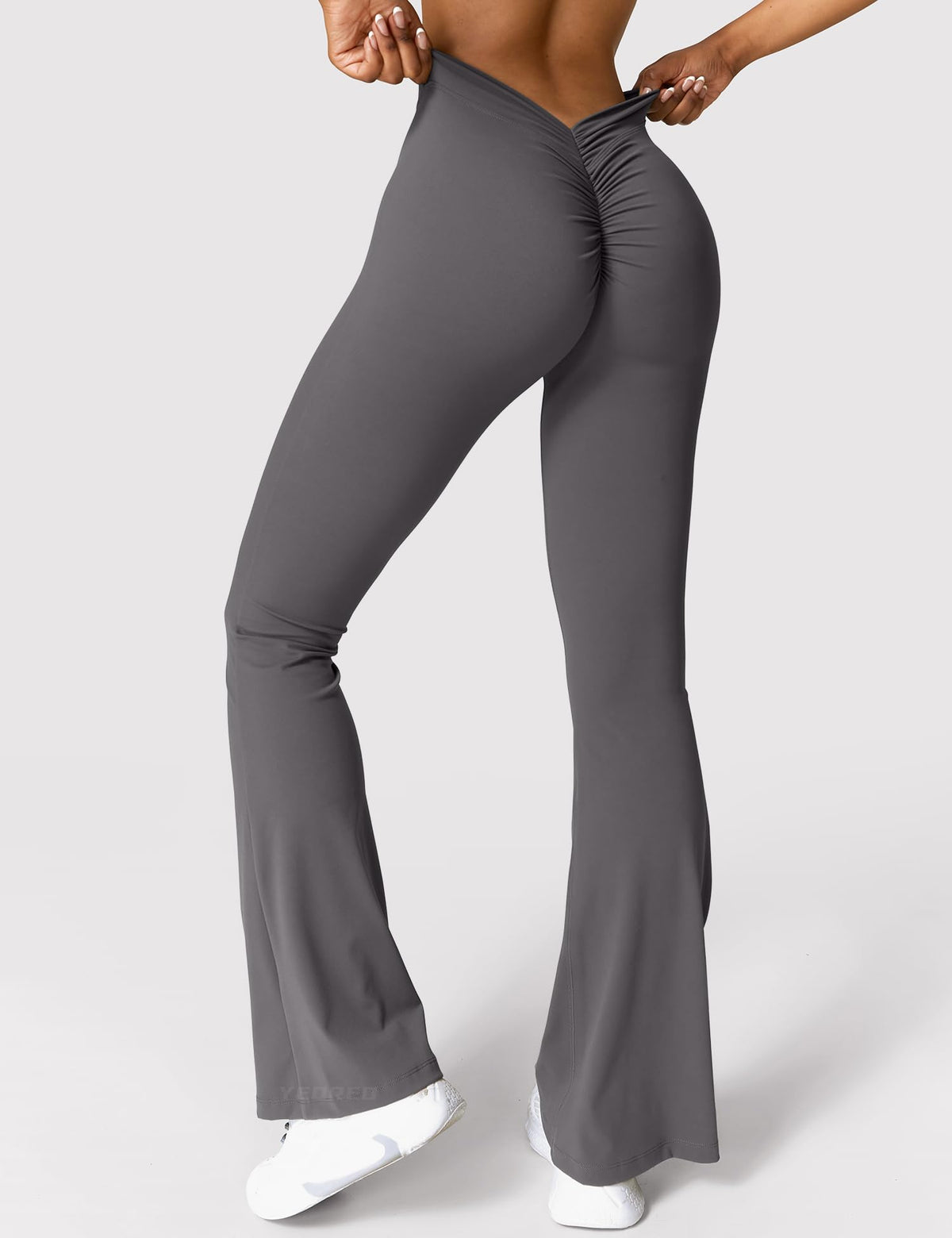 YEOREO Scrunch Flare Leggings Daze V Back Butt Lifting Wide Leg High Waist 31.5" Gym Workout Yoga Pants