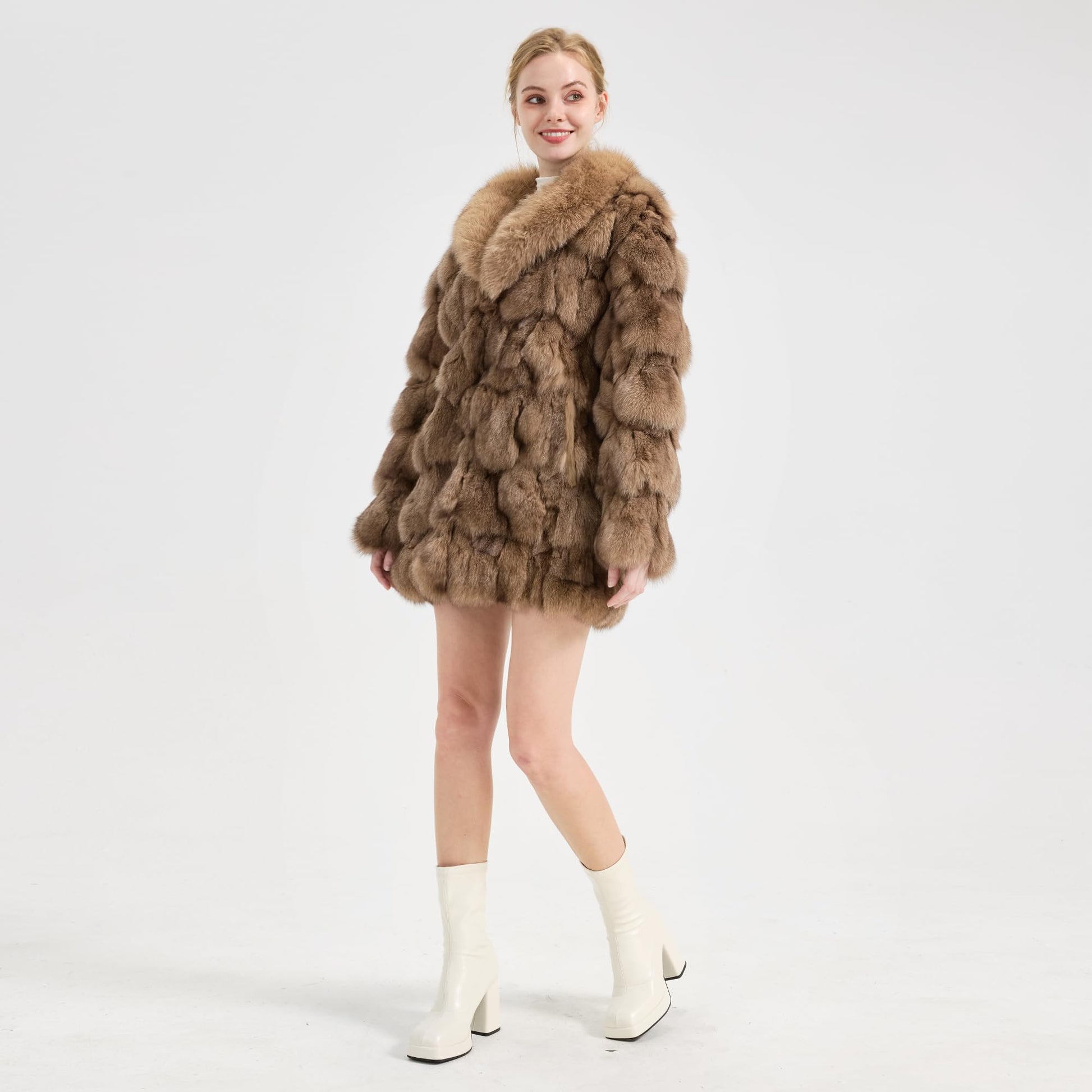 Fur Story Women's Genuine Fox Fur Coat Thick Warm Fur Jacket Winter coat