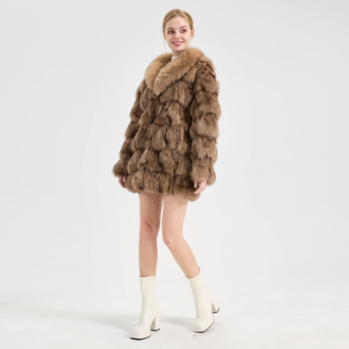 Fur Story Women's Genuine Fox Fur Coat Thick Warm Fur Jacket Winter coat