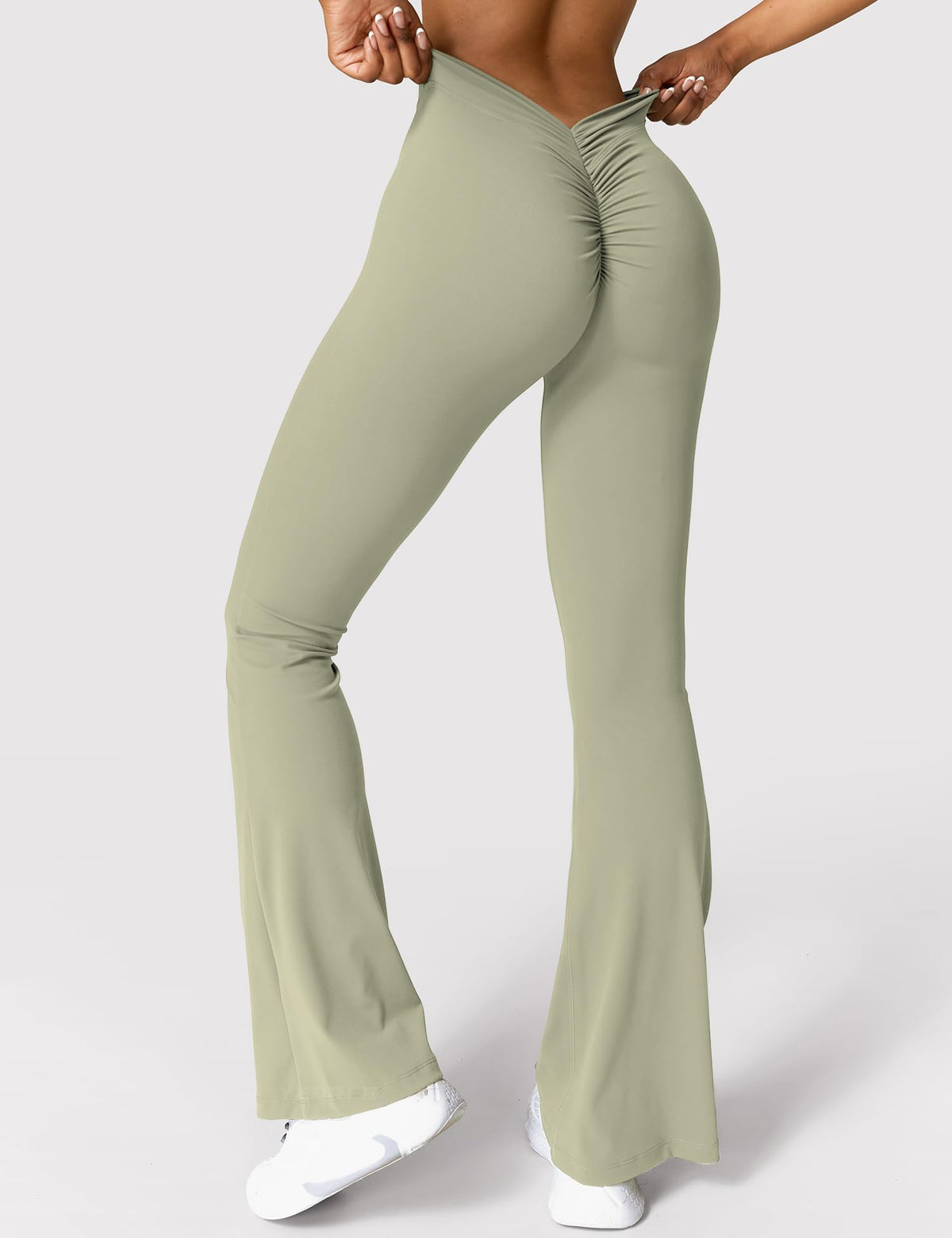 YEOREO Scrunch Flare Leggings Daze V Back Butt Lifting Wide Leg High Waist 31.5" Gym Workout Yoga Pants