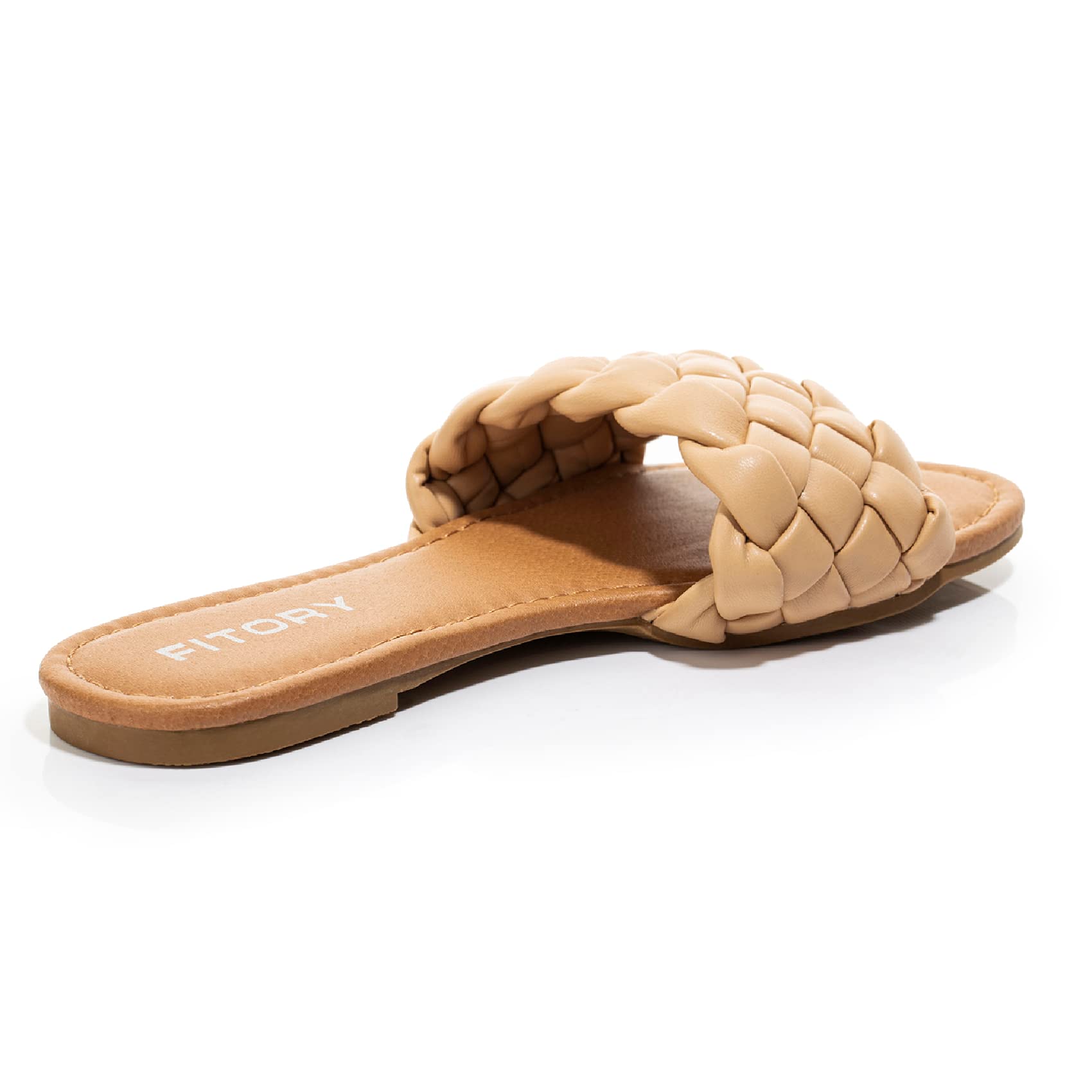 FITORY Womens Flat Sandals Fashion Round Open Toe Slip On Slides with Braided Strap Slippers for Summer Size 6-11