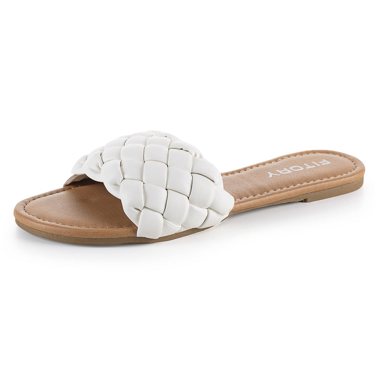 FITORY Womens Flat Sandals Fashion Round Open Toe Slip On Slides with Braided Strap Slippers for Summer Size 6-11