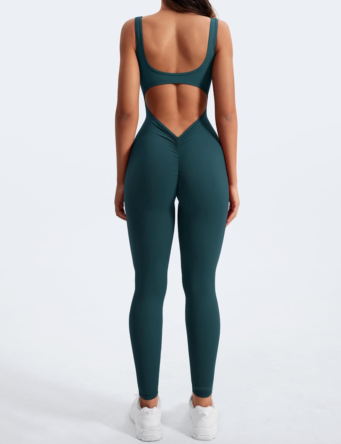 YEOREO Long Sleeve Jumpsuit for Women Workout V Back Bodysuit Lizvette Scrunch Leggings One Piece Romper Full Length Bodycon