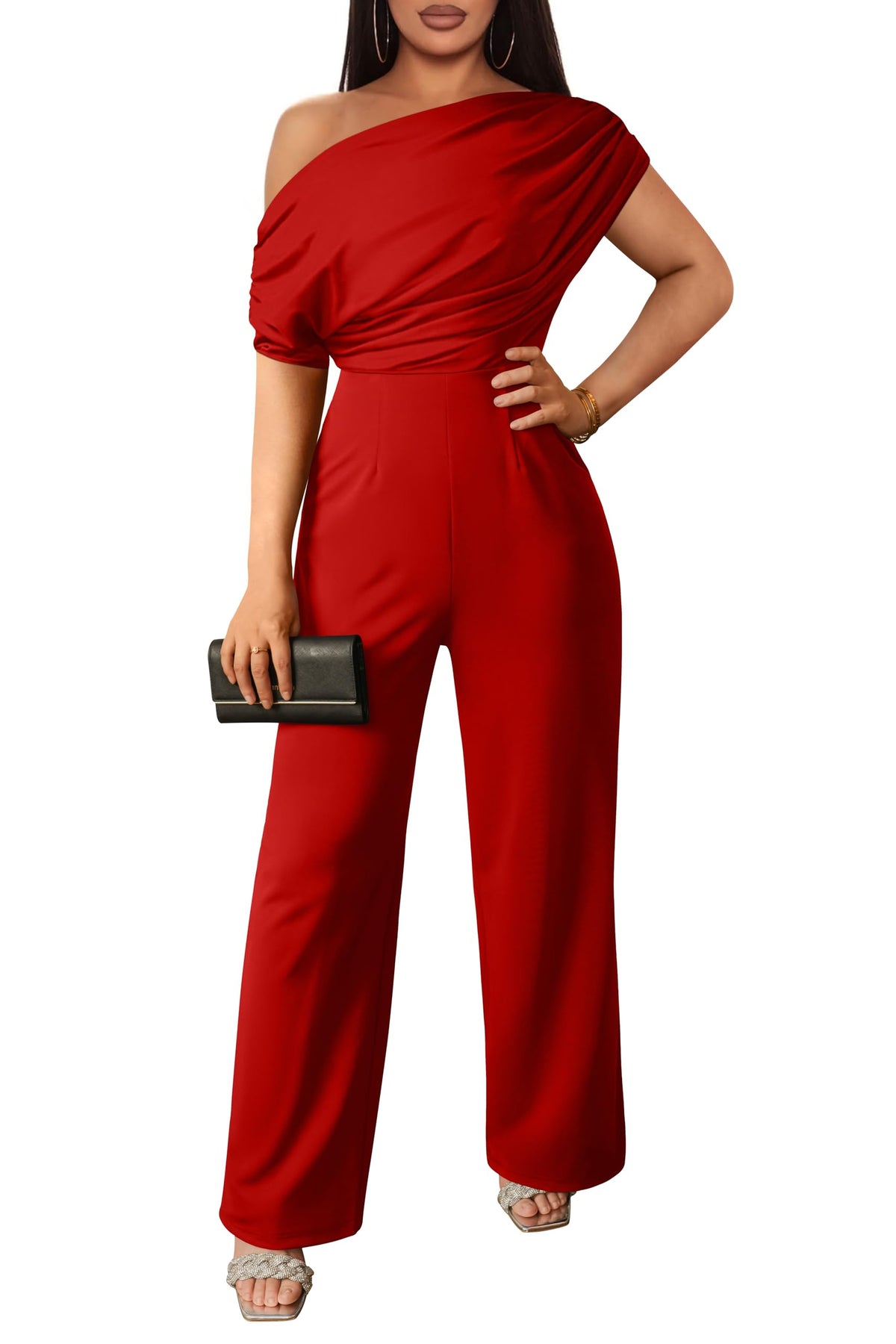 YMDUCH Women's Casual Sleeveless Off Shoulder Wide Leg Long Pant Jumpsuits