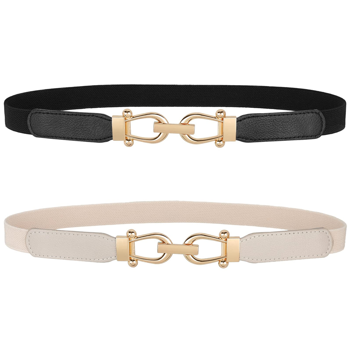JASGOOD Women Skinny Elastic Belt for Dresses,Thin Retro Stretch Waist Belt with Golden Buckle