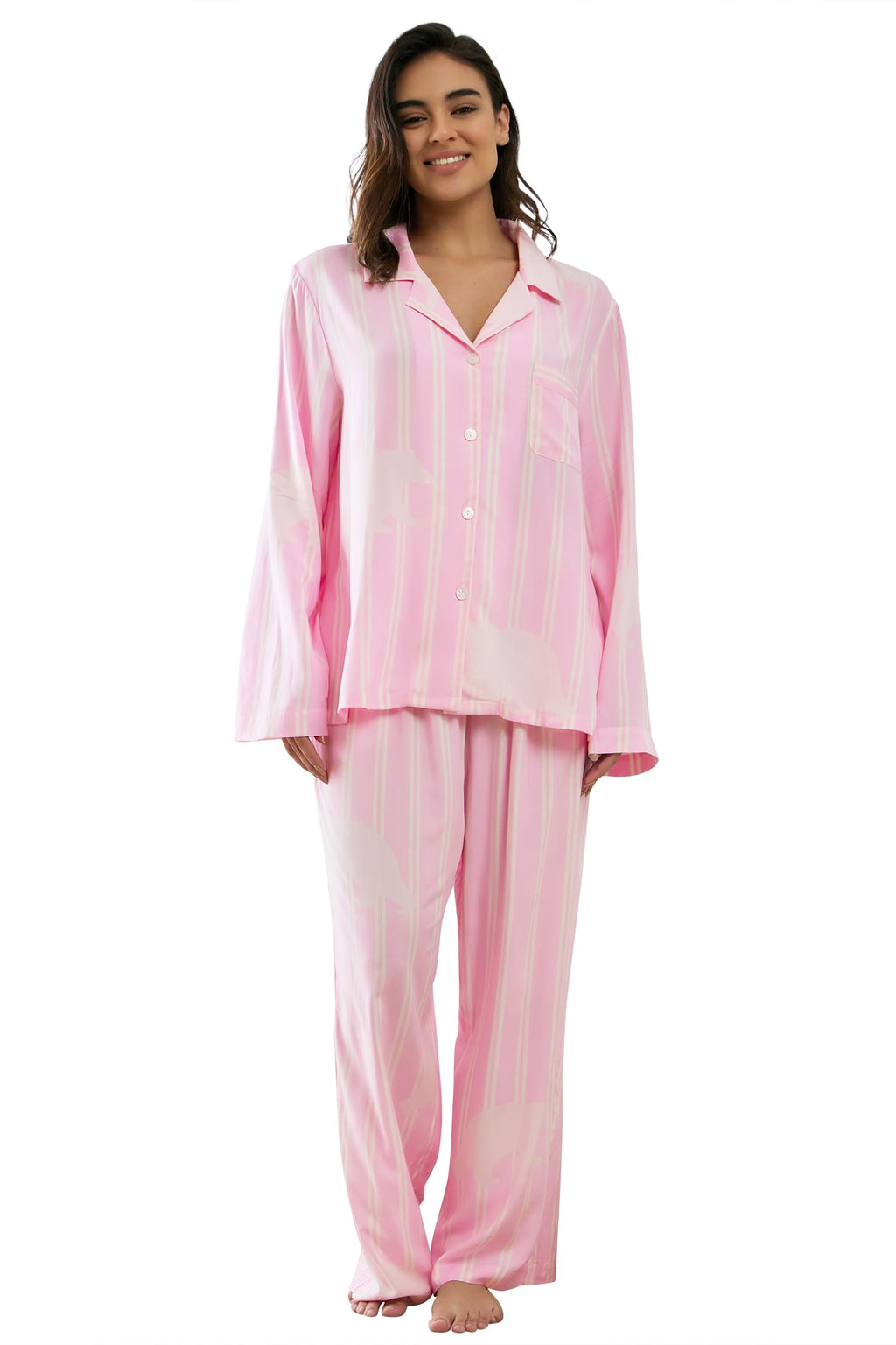 Womens Pajamas Set 2 Piece Long Sleeve Sleepwear Button Down Pjs Lounge Set Nightwear with Pockets