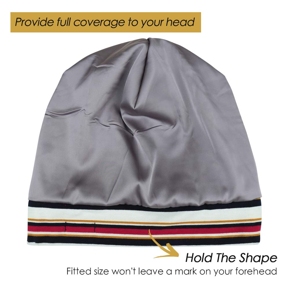 Adjustable Satin Lined Sleep Cap for Dreadlocks Curly Hair Large Head-Stay On Overnight