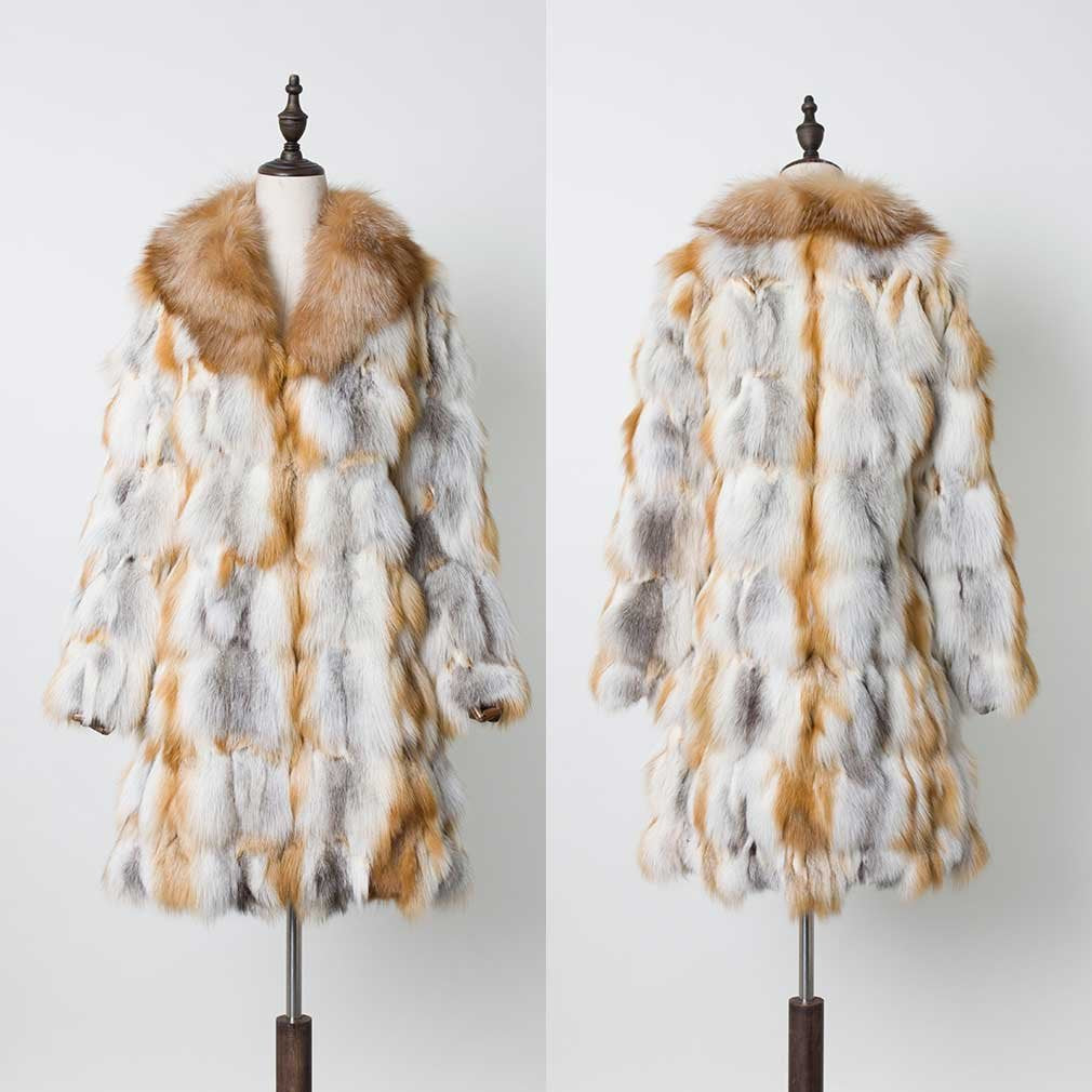 Fur Story Women's Genuine Fox Fur Coat Thick Warm Fur Jacket Winter coat