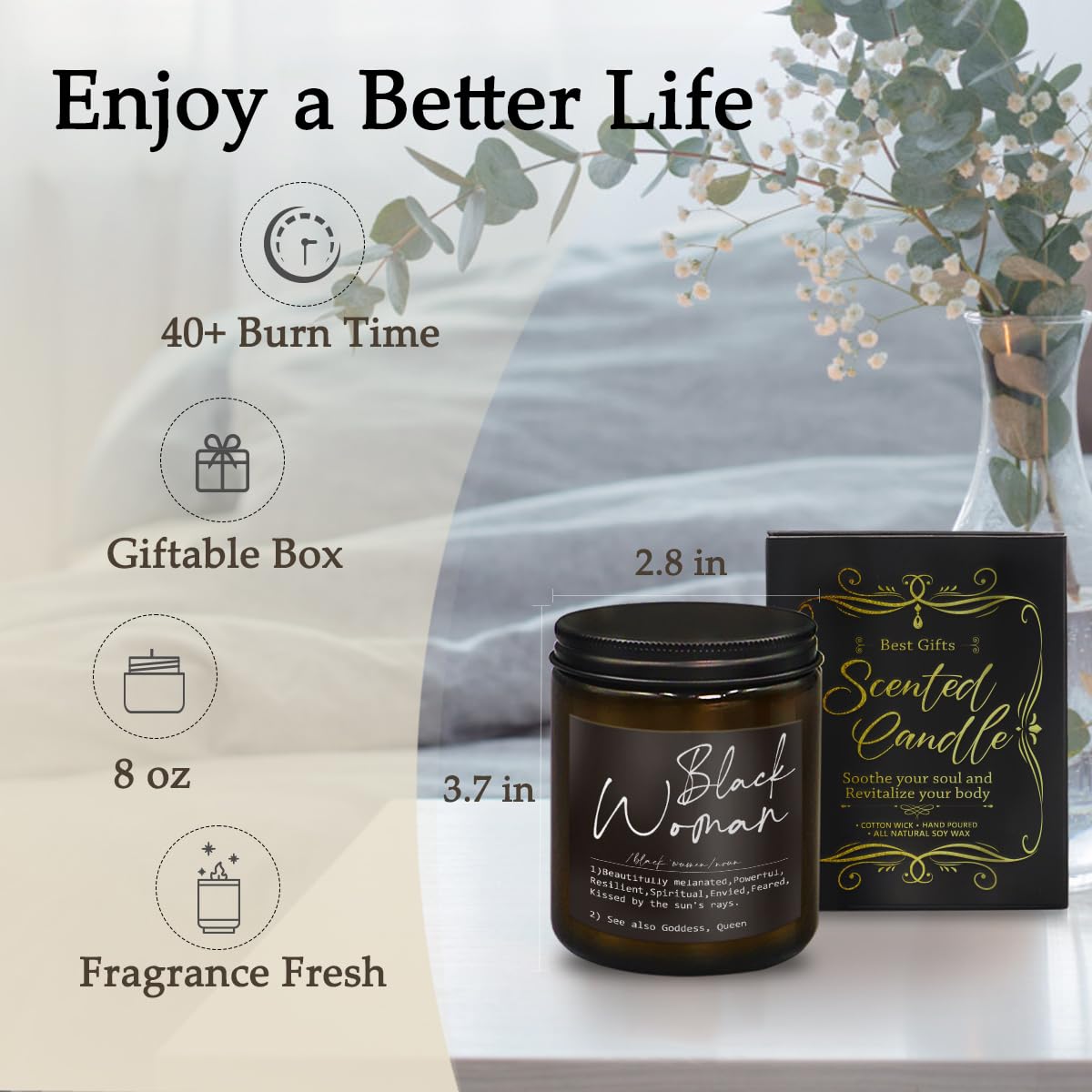 Black Women Definition African American Gifts for Black Women,Gifts for Black Women Black Girls,African American Women Gift,Vanilla Fragrance Scented Candles,8 oz, 188Hs