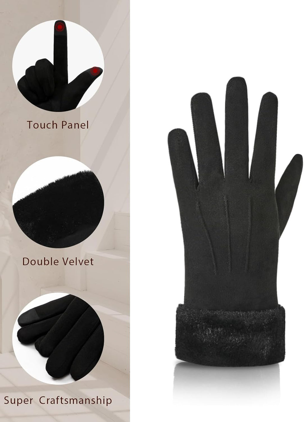 Orrpally Women Winter Gloves Thermal Touchscreen Gloves Windproof Outdoor Suede Gloves