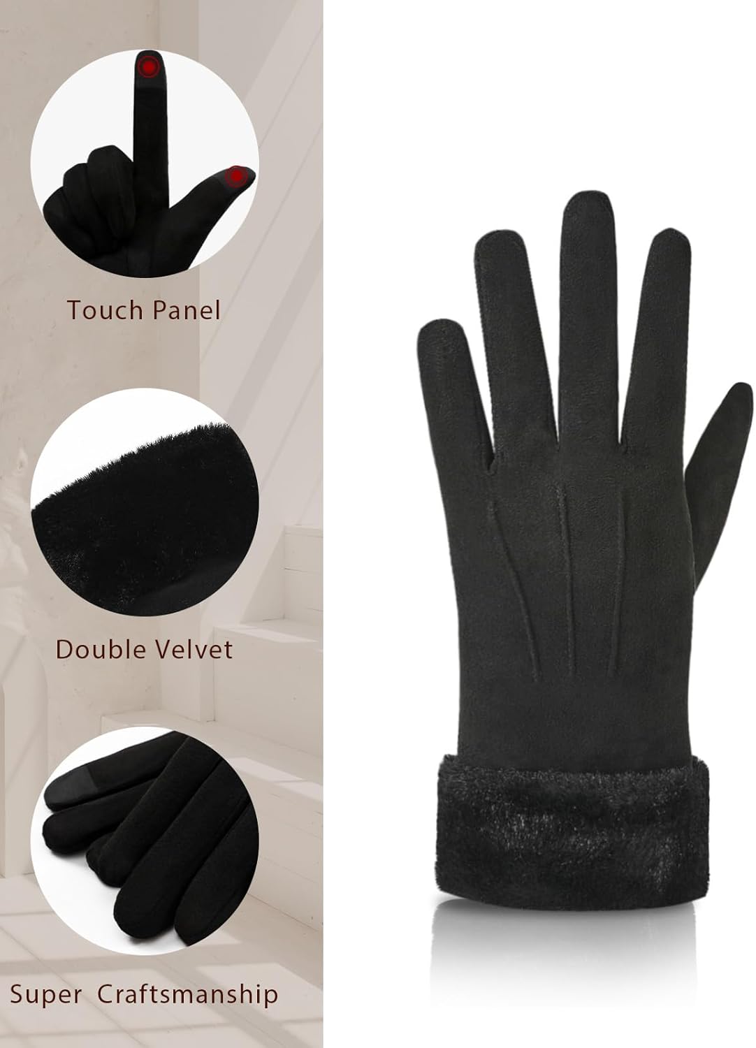 Orrpally Women Winter Gloves Thermal Touchscreen Gloves Windproof Outdoor Suede Gloves
