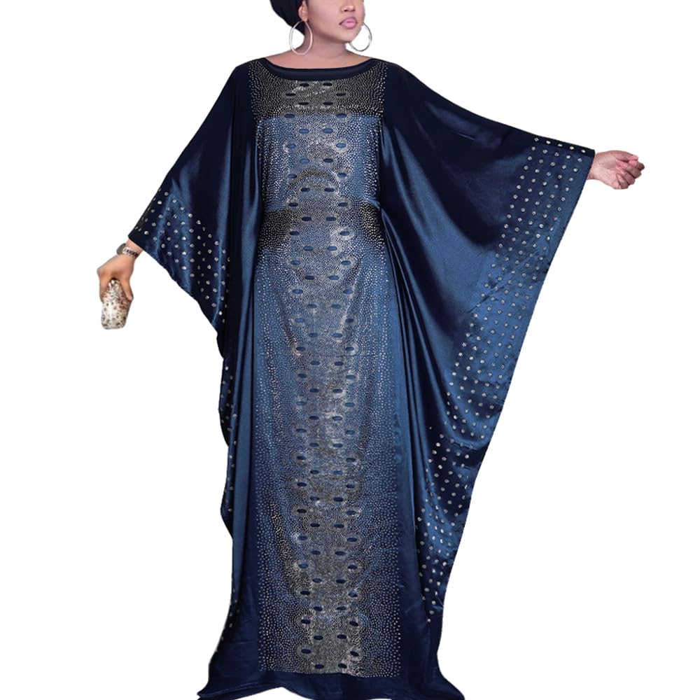 HD African Dresses for Women Fashion Beading Rhinestone Kaftan Maxi Dress