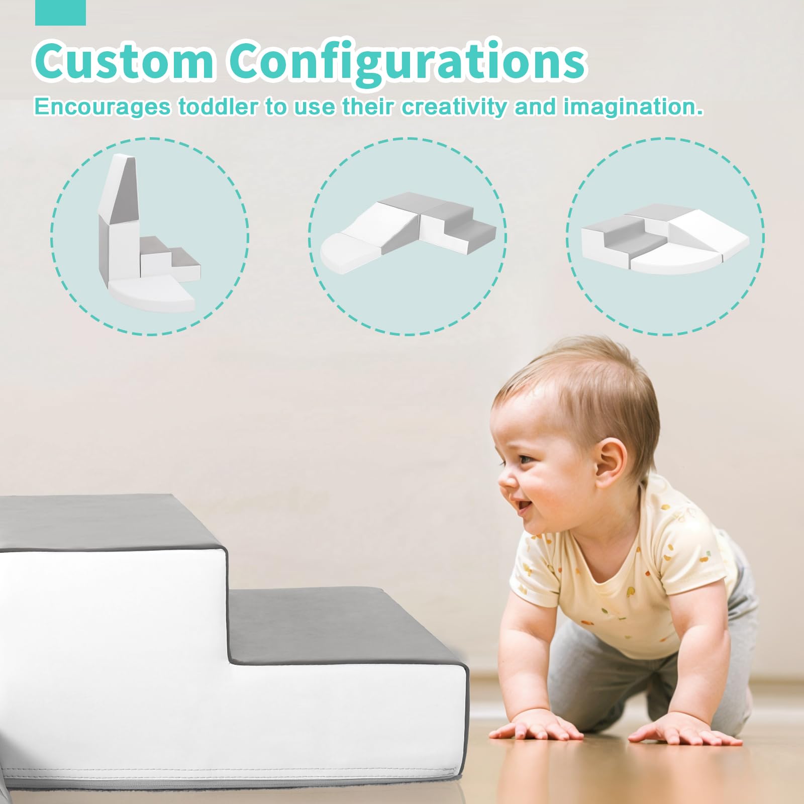 4-Piece Soft PU Leather Toddlers Climbing Toys, Baby Foam Climbing Blocks for Toddlers 3, Foam Play Gym Climbing Structures, Indoor Climb and Crawl Activity Play Set (White and Coffee)